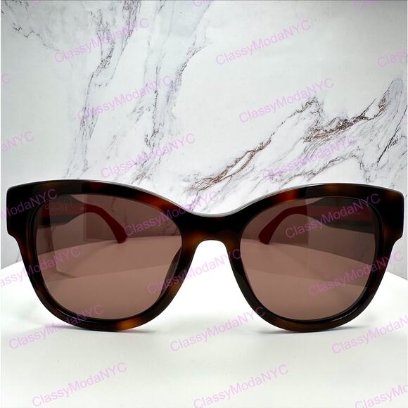 New GUCCI Sunglasses Brown Cat Eye Round Red Green Web Arms Gold GG Womens main image 7